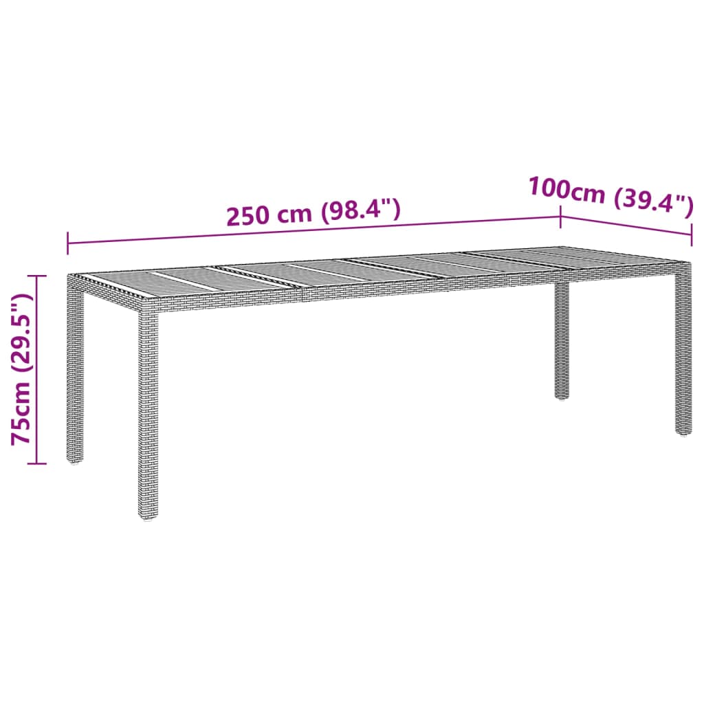 Tuintafel 250X100X75 Cm Poly Rattan En Massief Acaciahout