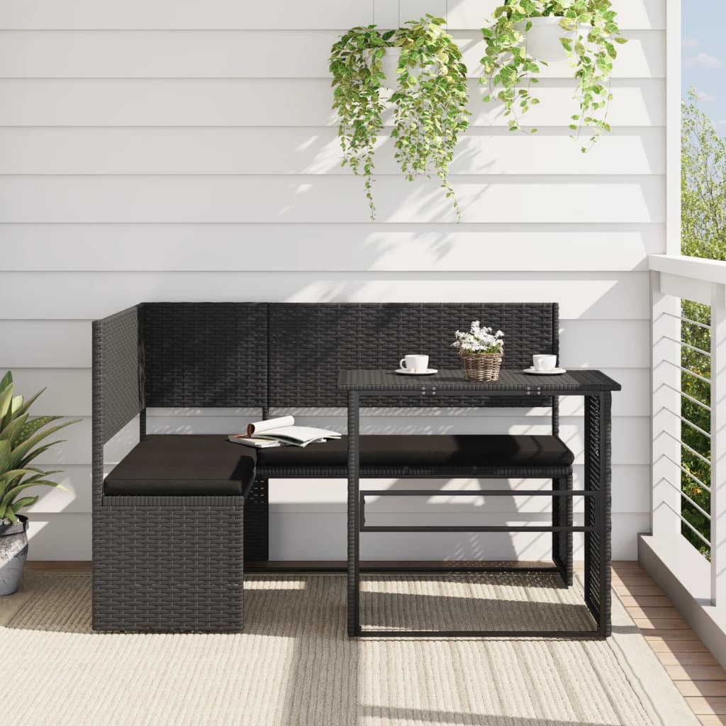 Tuinbank Met Tafel En Kussens L-Vormig Poly Rattan