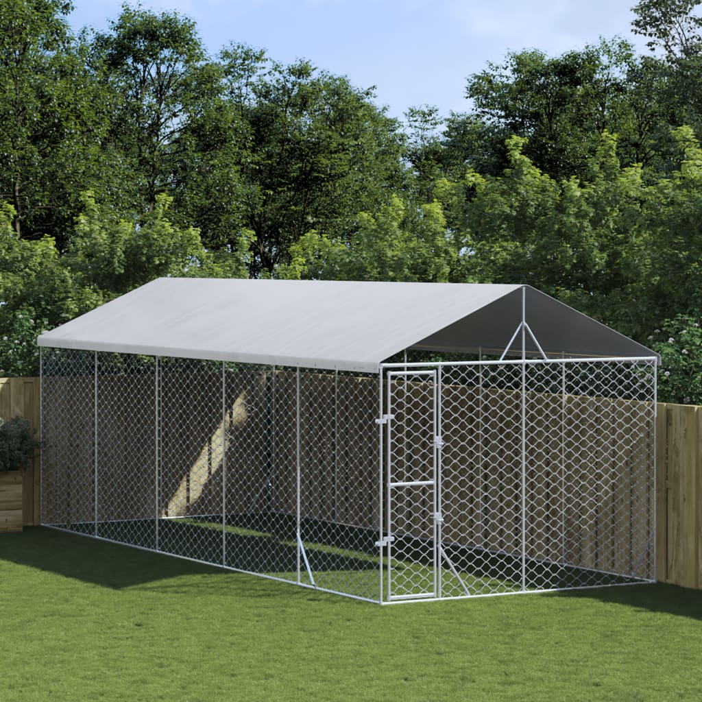 Hondenkennel Met Dak 3X9X2,5 M Gegalvaniseerd Staal Zilverkleur