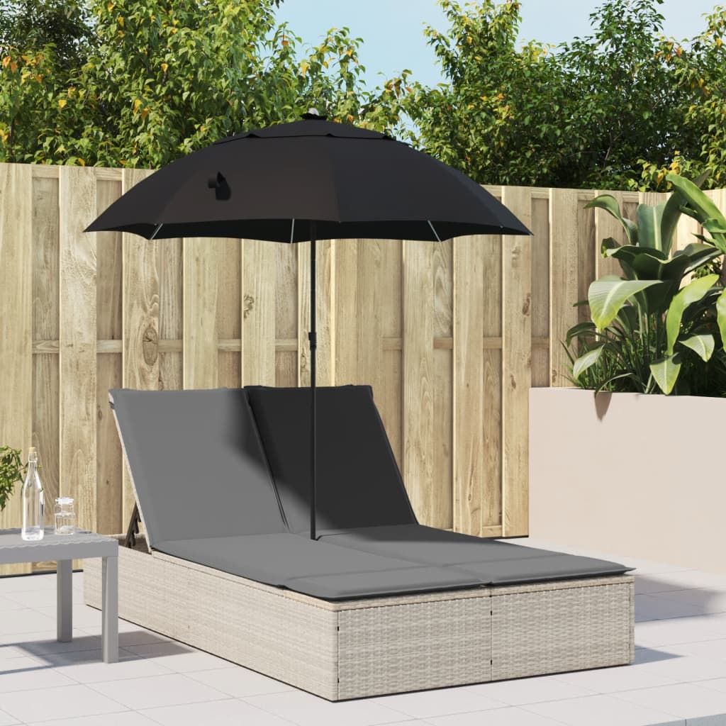 Ligbed 2-Persoons Met Kussens En Parasol Poly Rattan