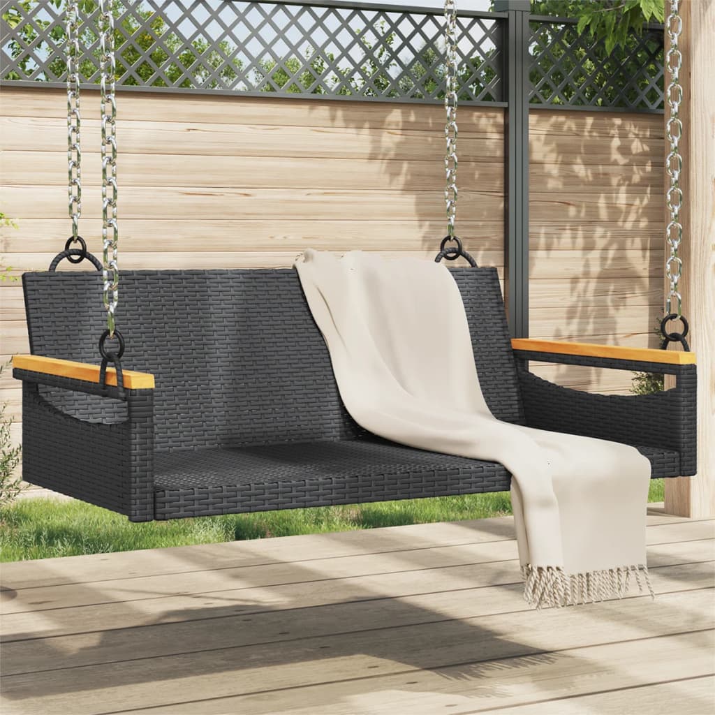 Schommelbank Met Kussens 109X62X40 Cm Poly Rattan Zwart