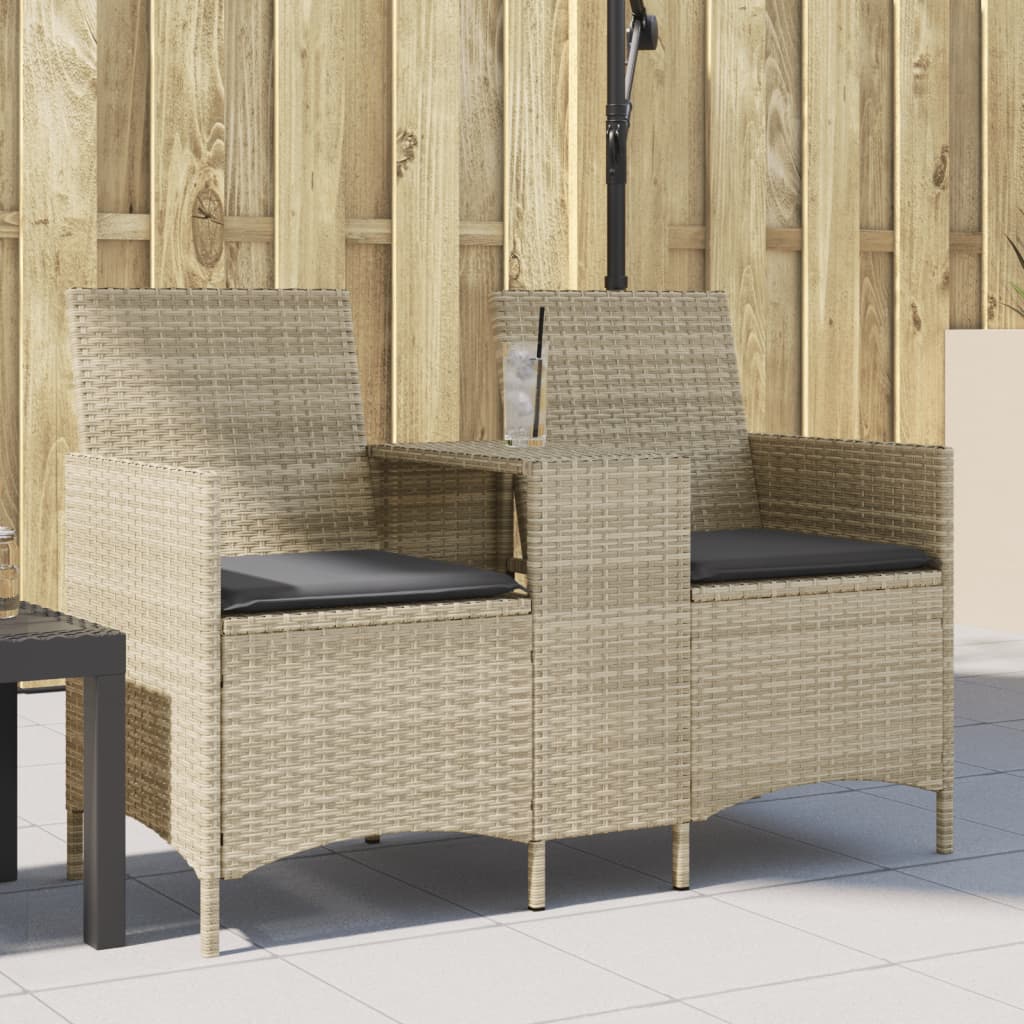 Tuinbank 2-Zits Met Tafel En Kussens Poly Rattan