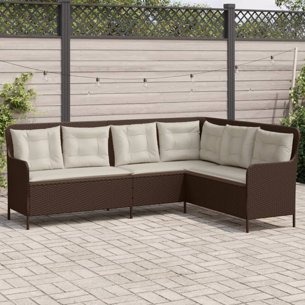 Tuinbank Met Kussens L-Vormig Poly Rattan