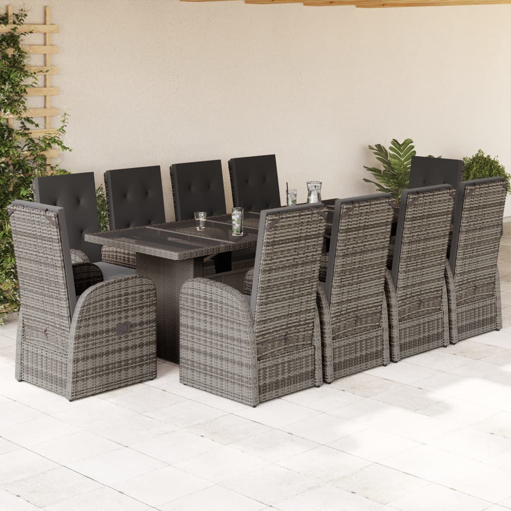 9-Delige Tuinset Met Kussens Poly Rattan Grijs