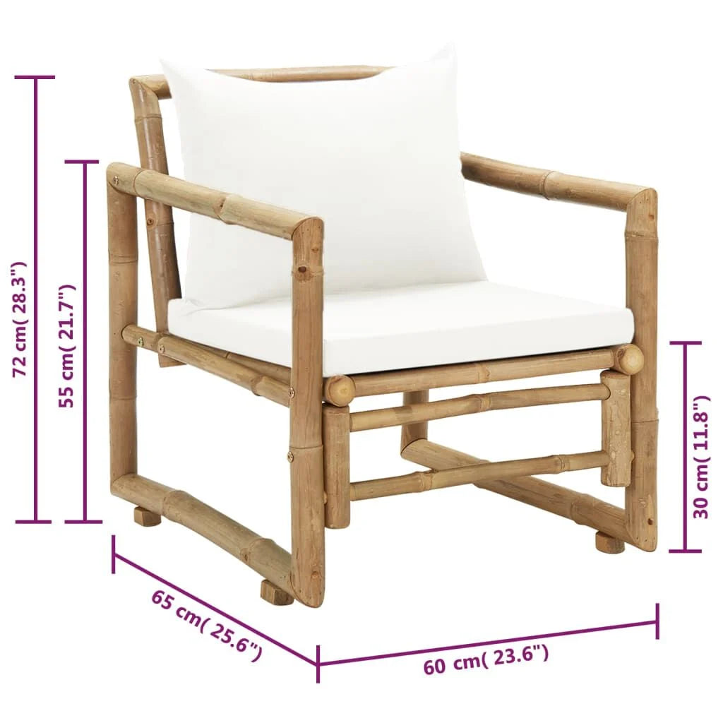 Tuinstoelen 2 st met kussens bamboe