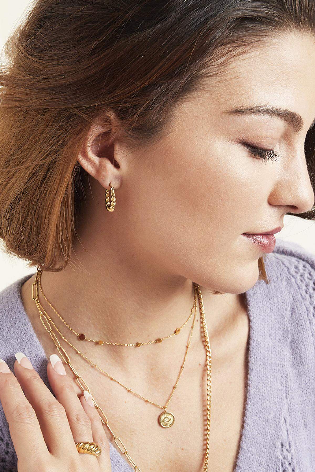 Oorbellen Dangling Twist Goud kleur Stainless Steel