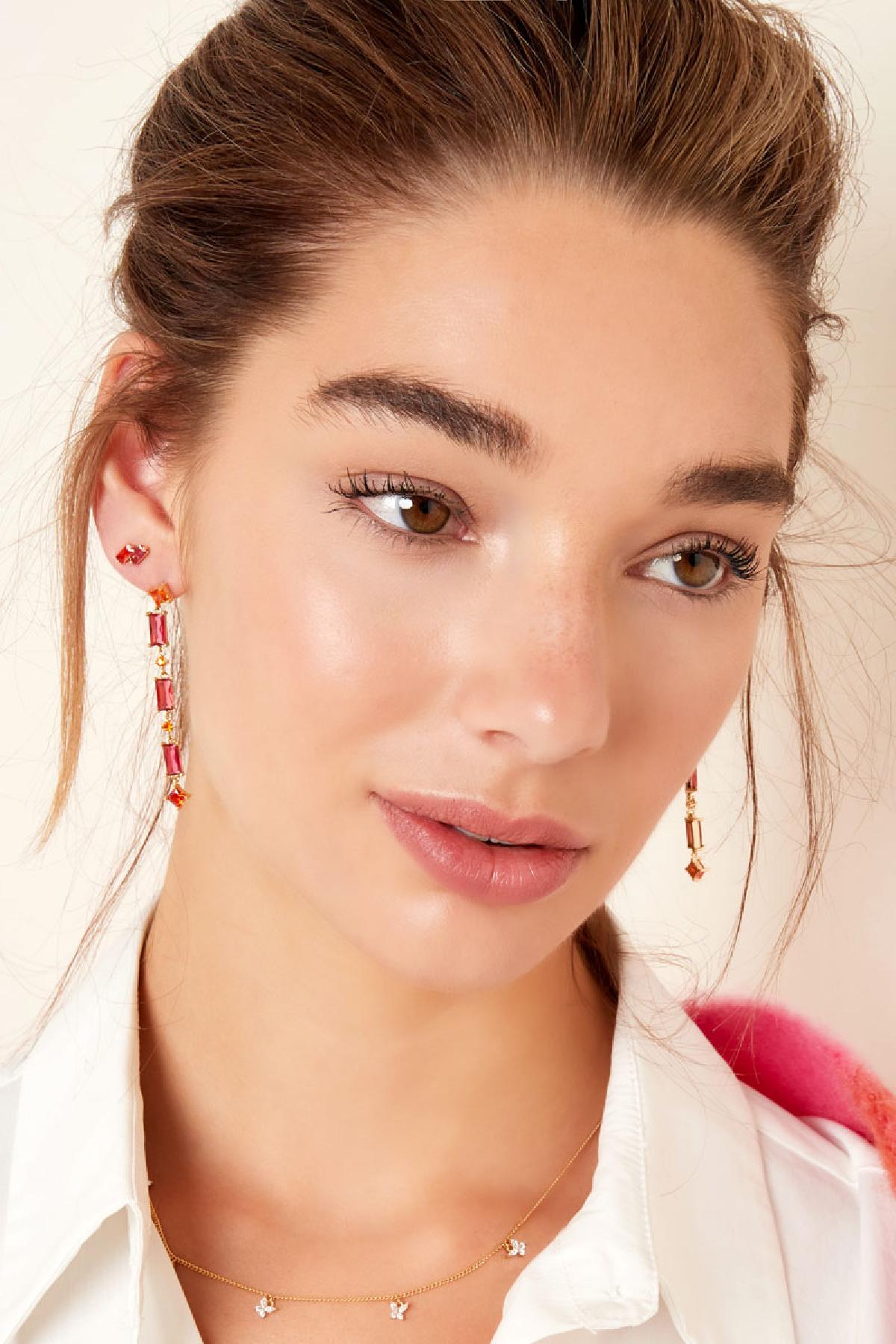 Oorstuds gekleurde steentjes - Sparkle collectie Goud kleur Koper