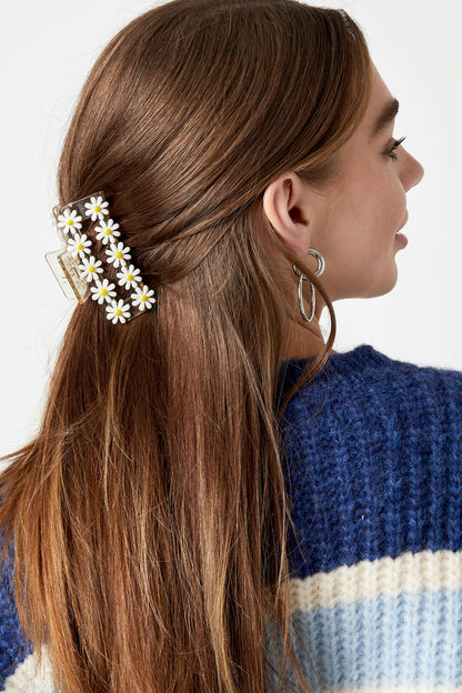 Basic haarclip met witte bloemen