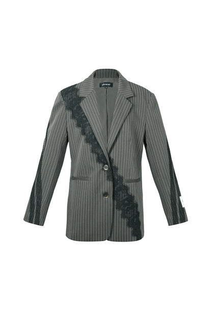 Geweven Polyestervezel Vrouwen Suit Set Elegant Strepen Kantenpaneel