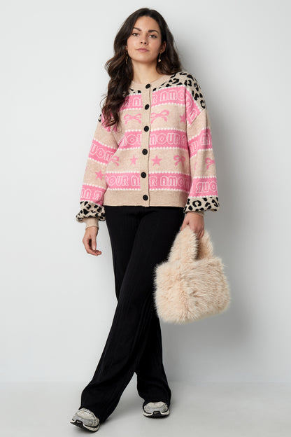 Knitted Cotton Blend Women's Cardigan Patterned Print