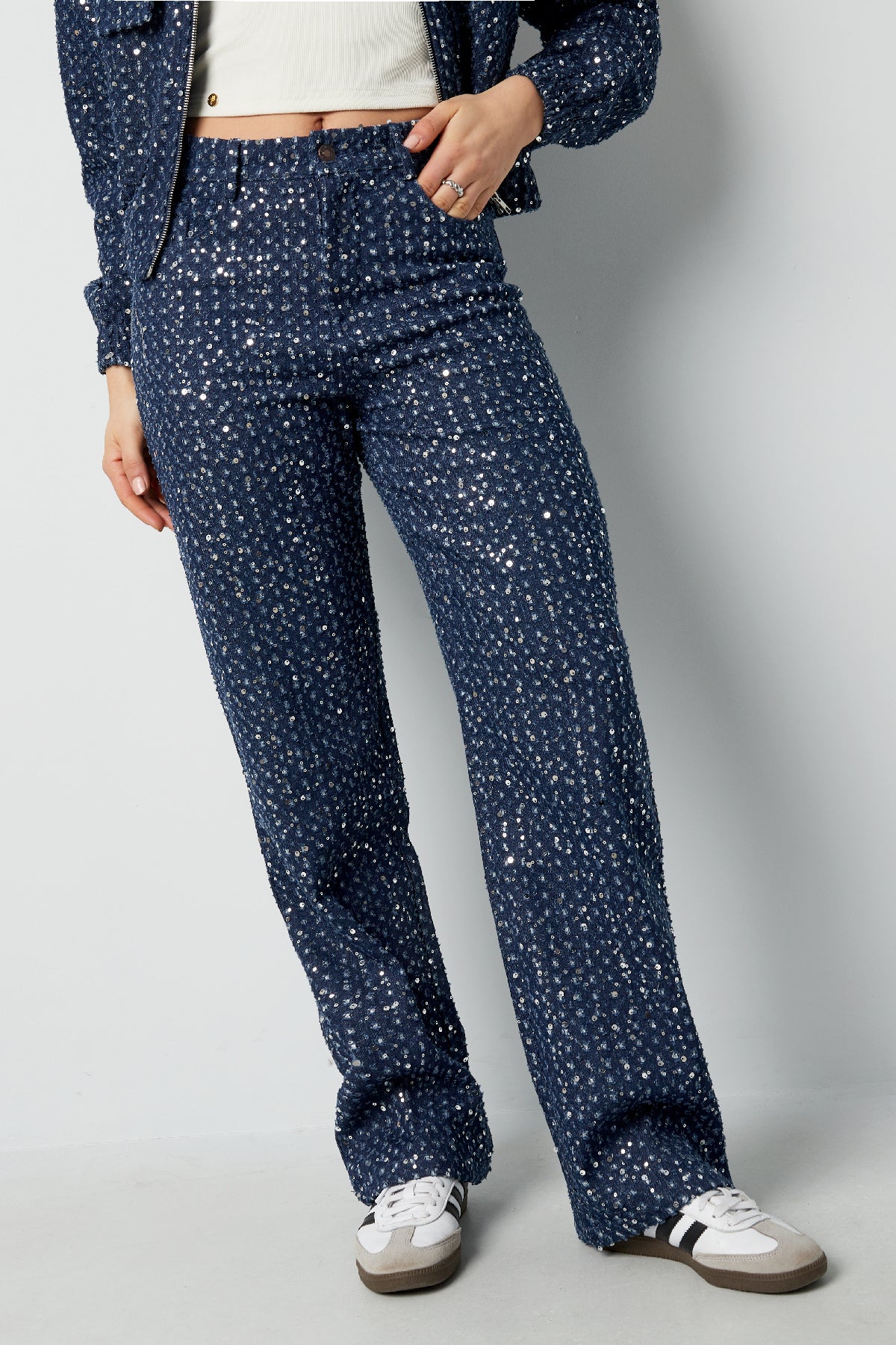 Woven Denim Women's Straight Leg Pants Casual Sequins
