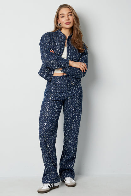 Woven Denim Women's Straight Leg Pants Casual Sequins