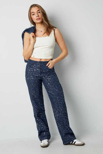 Woven Denim Women's Straight Leg Pants Casual Sequins
