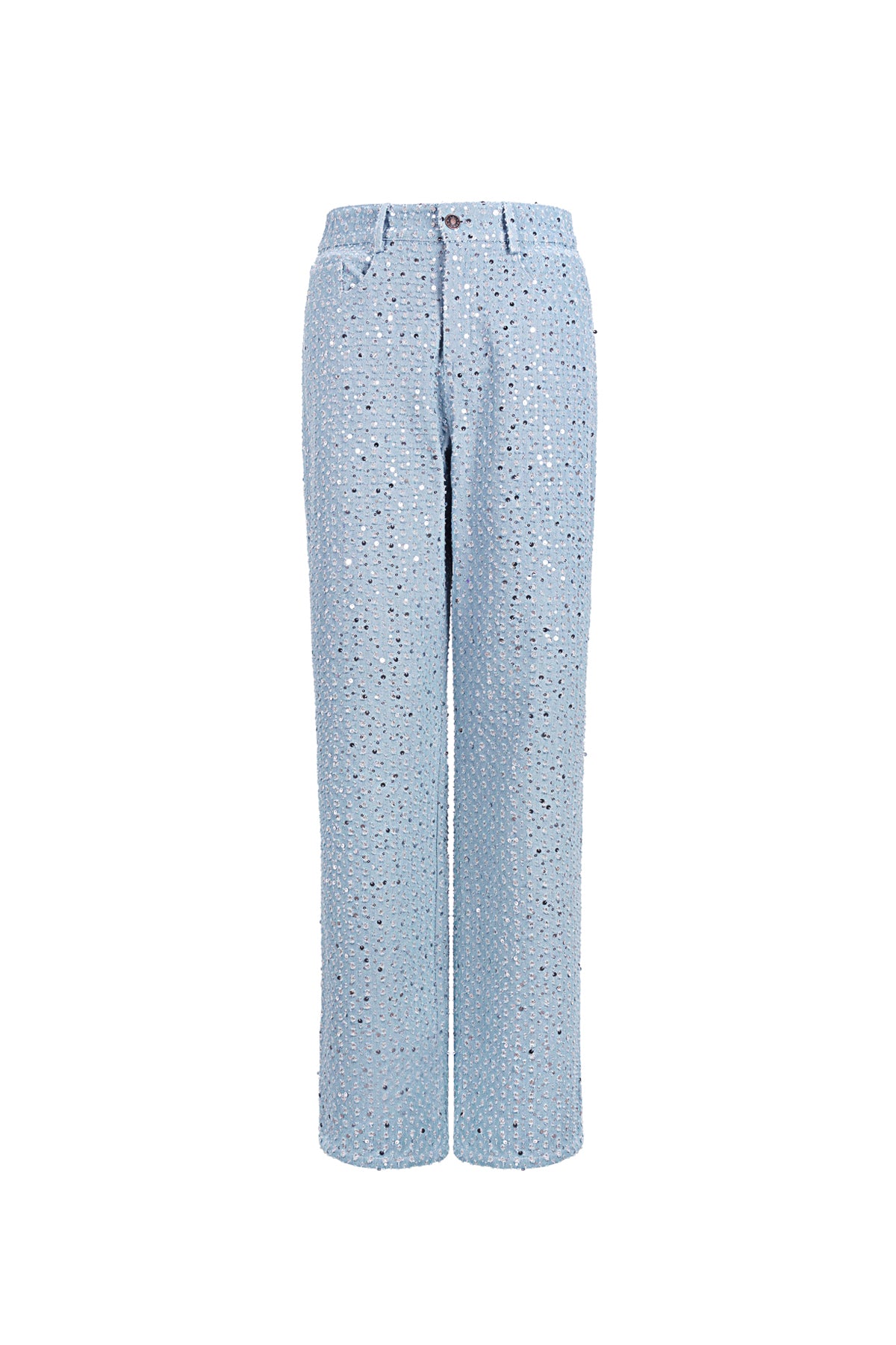 Woven Denim Women's Straight Leg Pants Casual Sequins