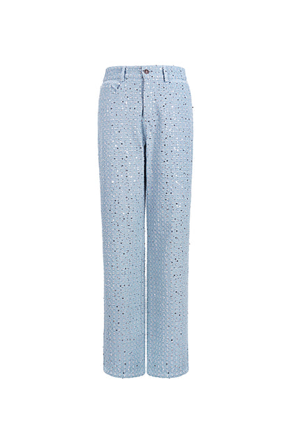 Woven Denim Women's Straight Leg Pants Casual Sequins
