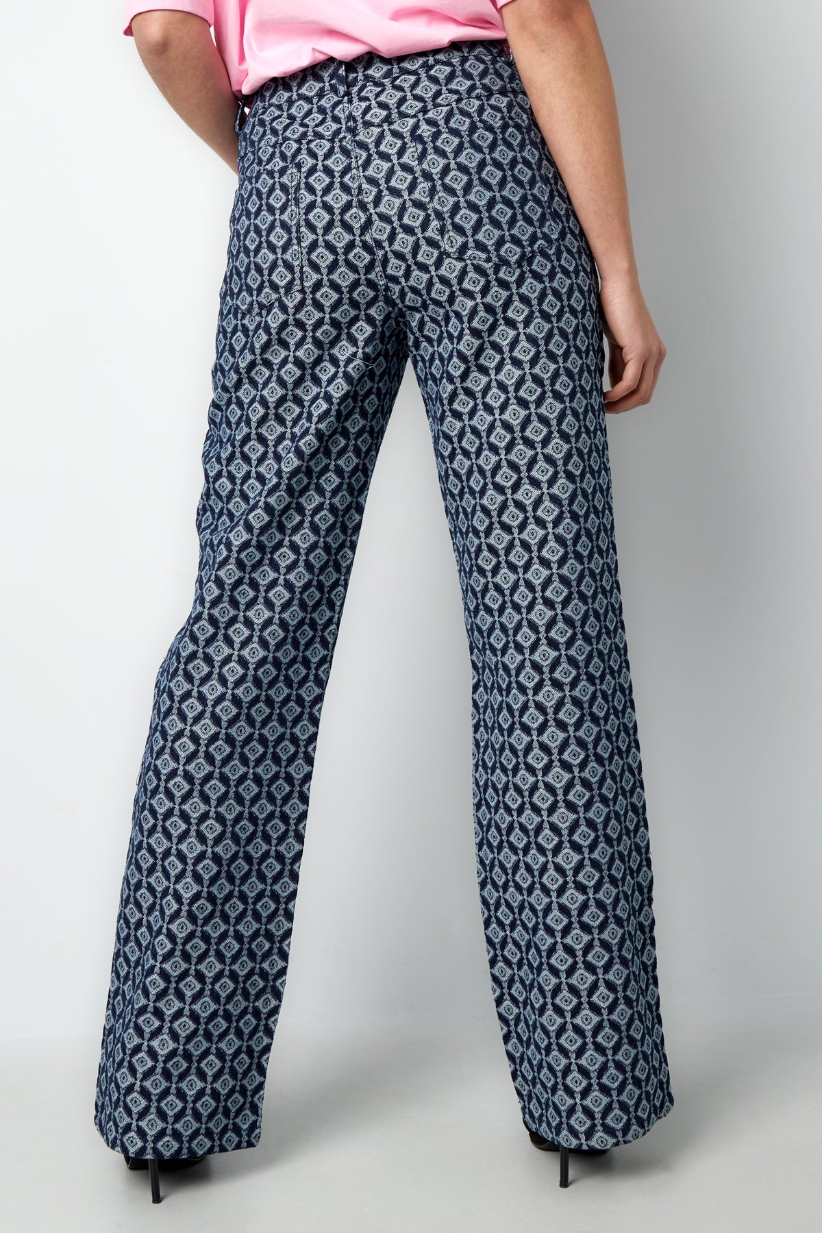 Cotton Woven Women's Straight Leg Pants Geometric Pattern