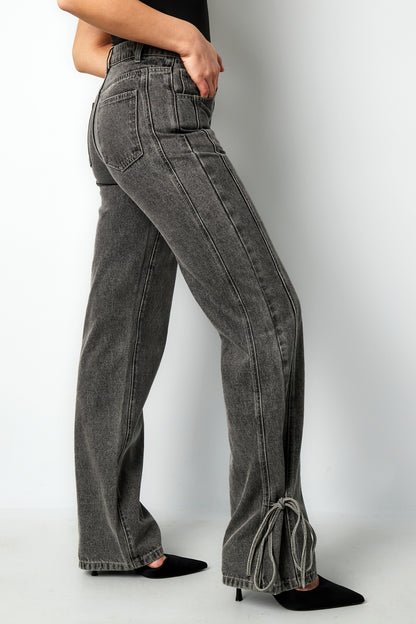Cotton Woven Women's Straight Leg Denim Pants Casual Knot Detail