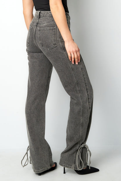 Cotton Woven Women's Straight Leg Denim Pants Casual Knot Detail