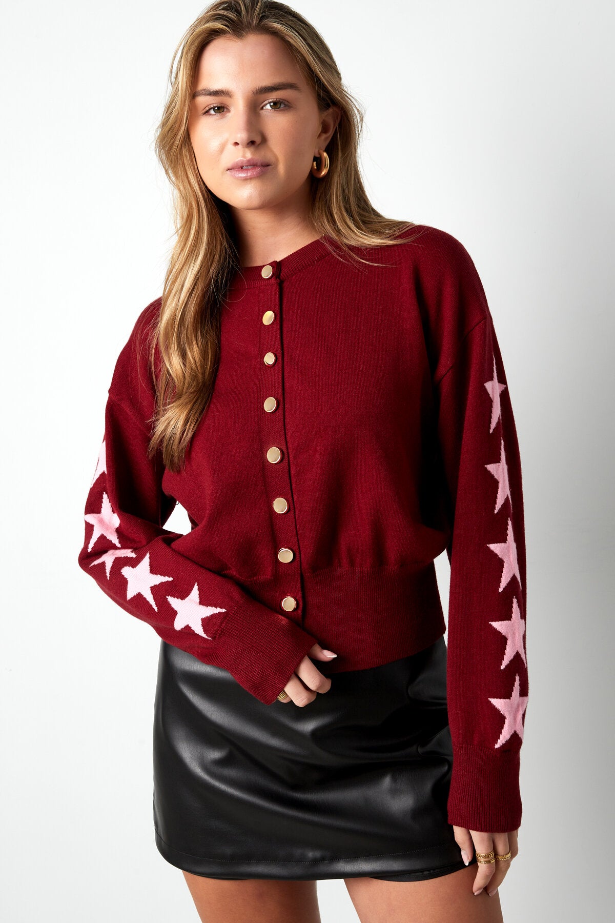 Viscose Gebreide Cardigan Vrouwen Kort Model Sterrenpatroon