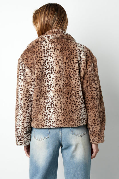Polyester Valse Bont Dames Jas Luipaardprint Warm en Comfortabel