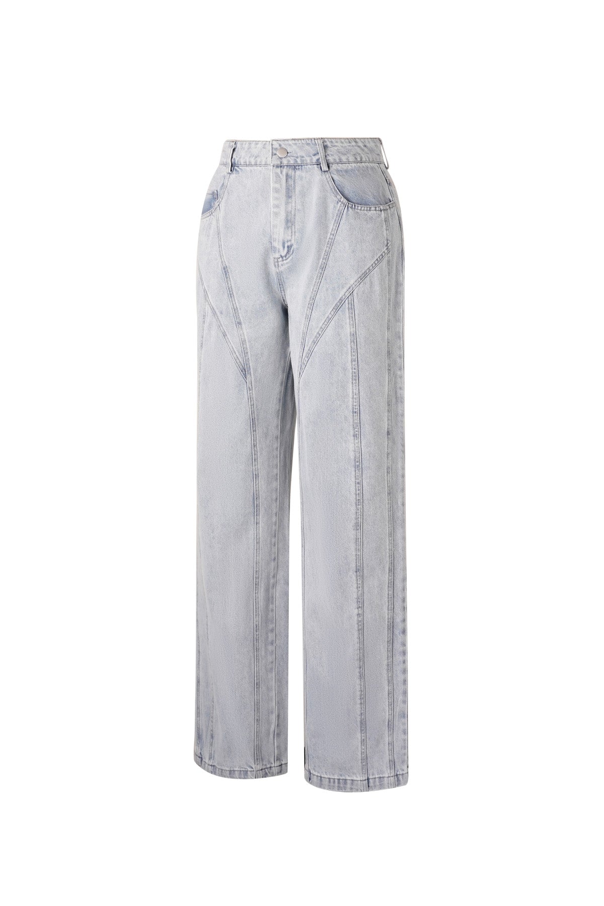 Cotton Blend Denim Pants Casual Straight Light Indigo