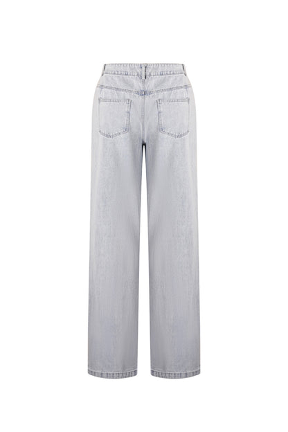 Cotton Blend Denim Pants Casual Straight Light Indigo