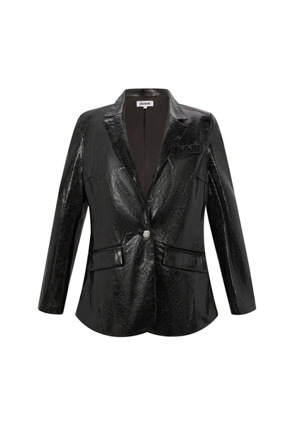 PU Leather Women's Blazer Set Shiny Finish