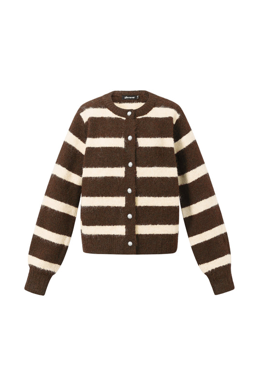 Knitted Polyester Fiber Women's Cardigan Casual Stripes