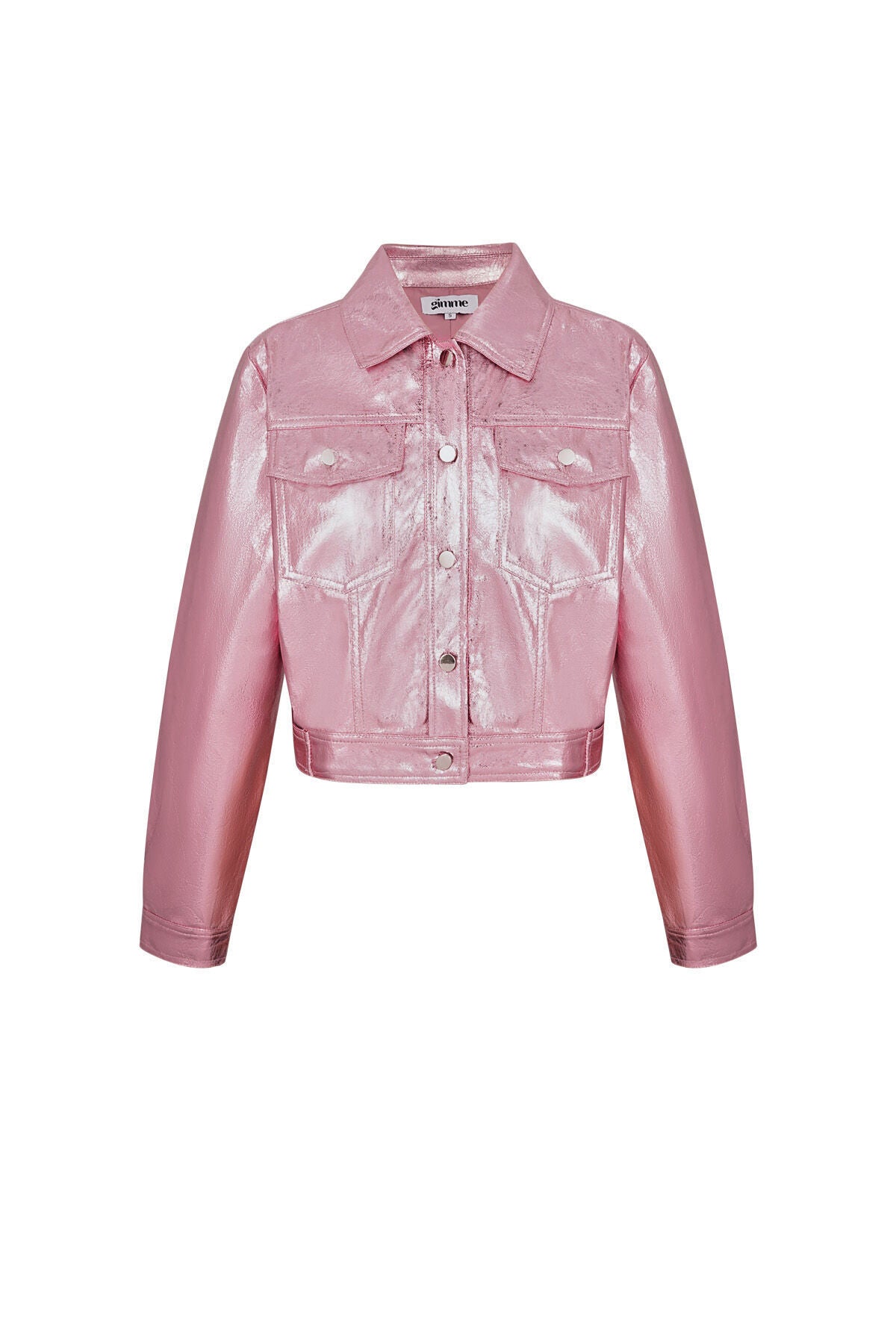 PU Vrouwen Korte Jas Glanzende Metalen Finish