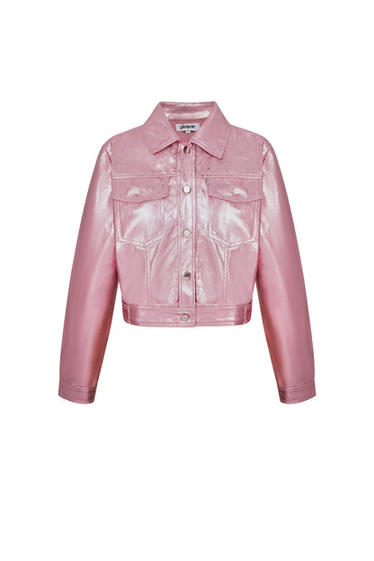 PU Vrouwen Korte Jas Glanzende Metalen Finish