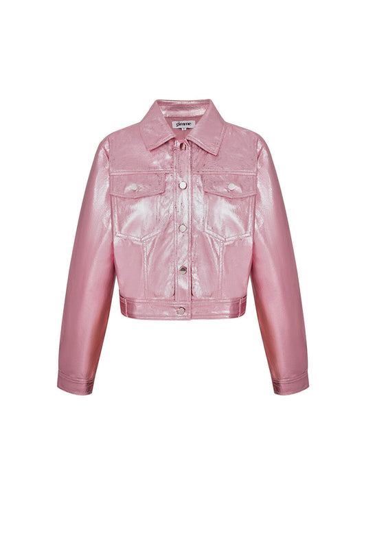 PU Vrouwen Korte Jas Glanzende Metalen Finish