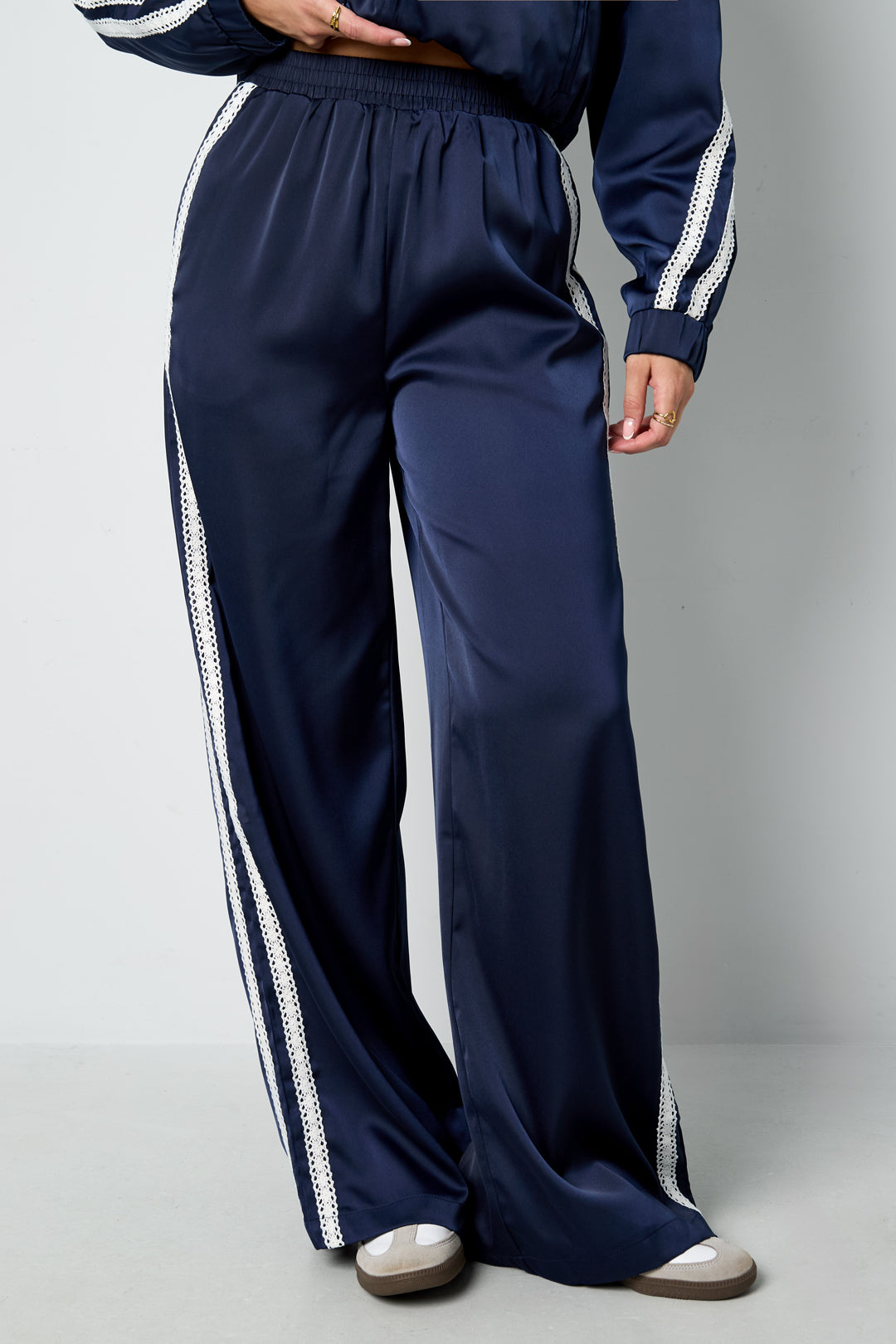 Geweven Polyestervezel Vrouwen Rechte Broek Sportief Kleurcontrast