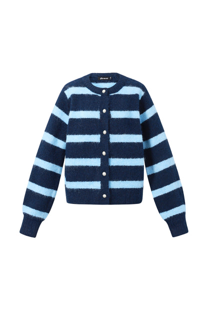 Knitted Polyester Fiber Women's Cardigan Casual Stripes
