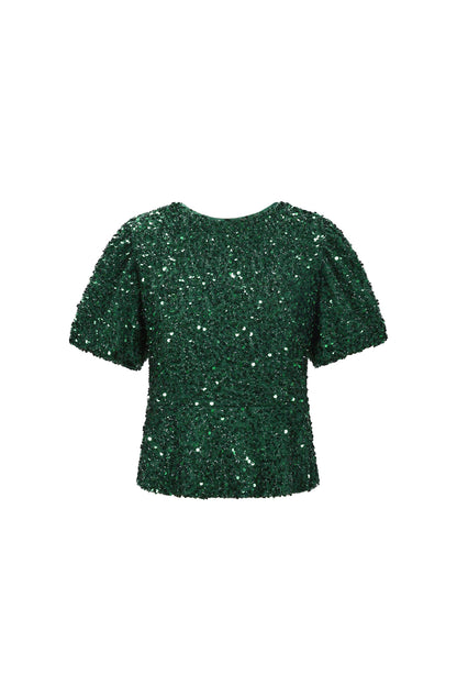 Geweven Polyestervezel Vrouwen Korte Mouwen Tops Elegante Pailletten