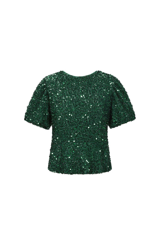 Geweven Polyestervezel Vrouwen Korte Mouwen Tops Elegante Pailletten
