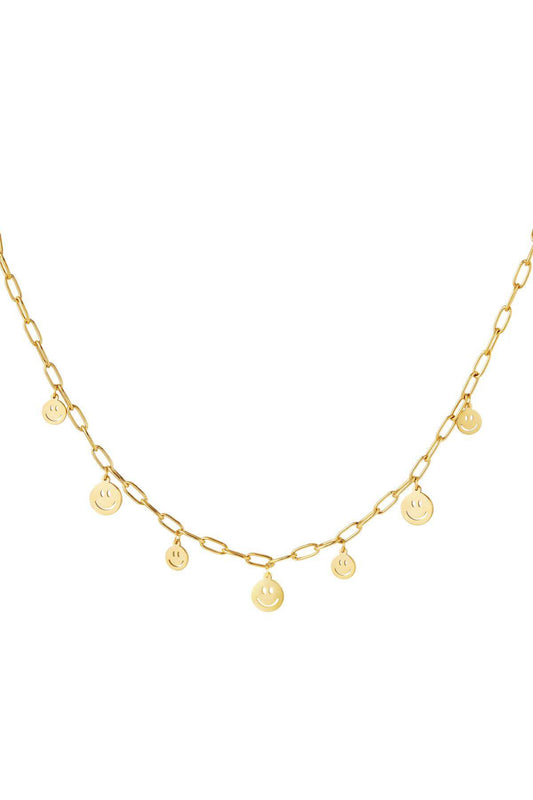 Ketting meerdere smileys Goud kleur Stainless Steel