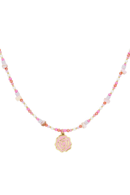 beaded rose ketting - roze &