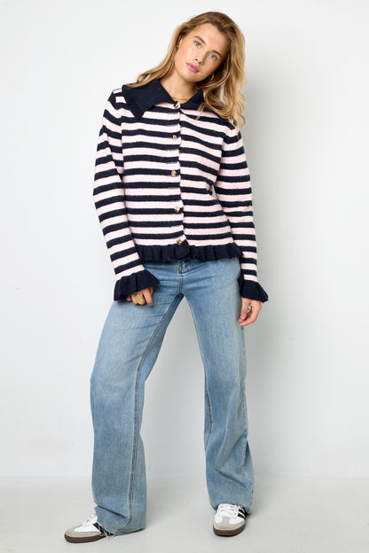 Knitted Polyester Fiber Women's Cardigan Casual Stripes
