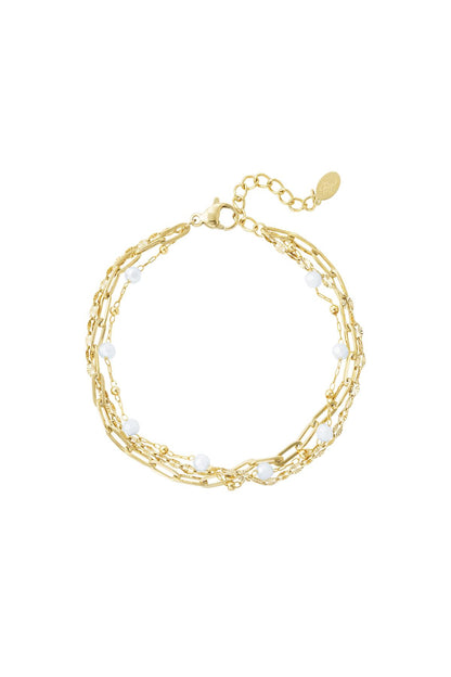 Armband drie lagen gekleurde details Goud kleur Stainless Steel