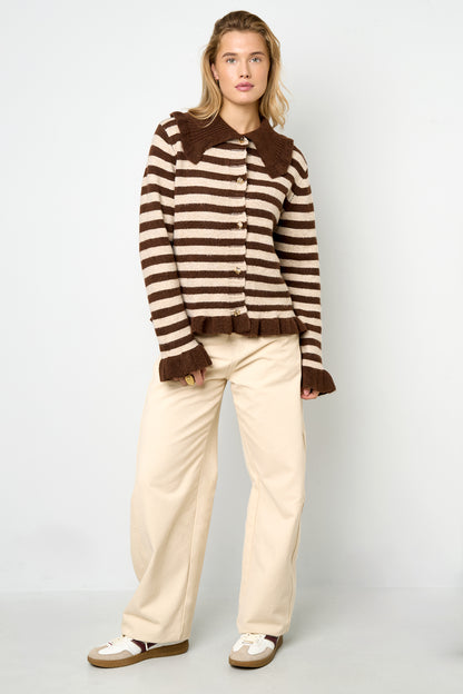 Knitted Polyester Fiber Women's Cardigan Casual Stripes