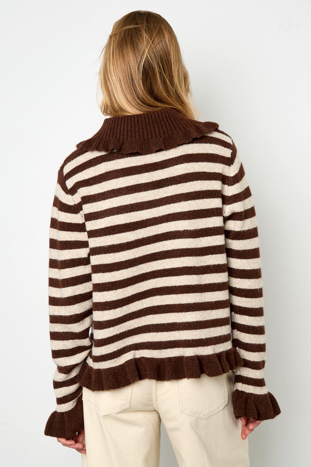 Knitted Polyester Fiber Women's Cardigan Casual Stripes