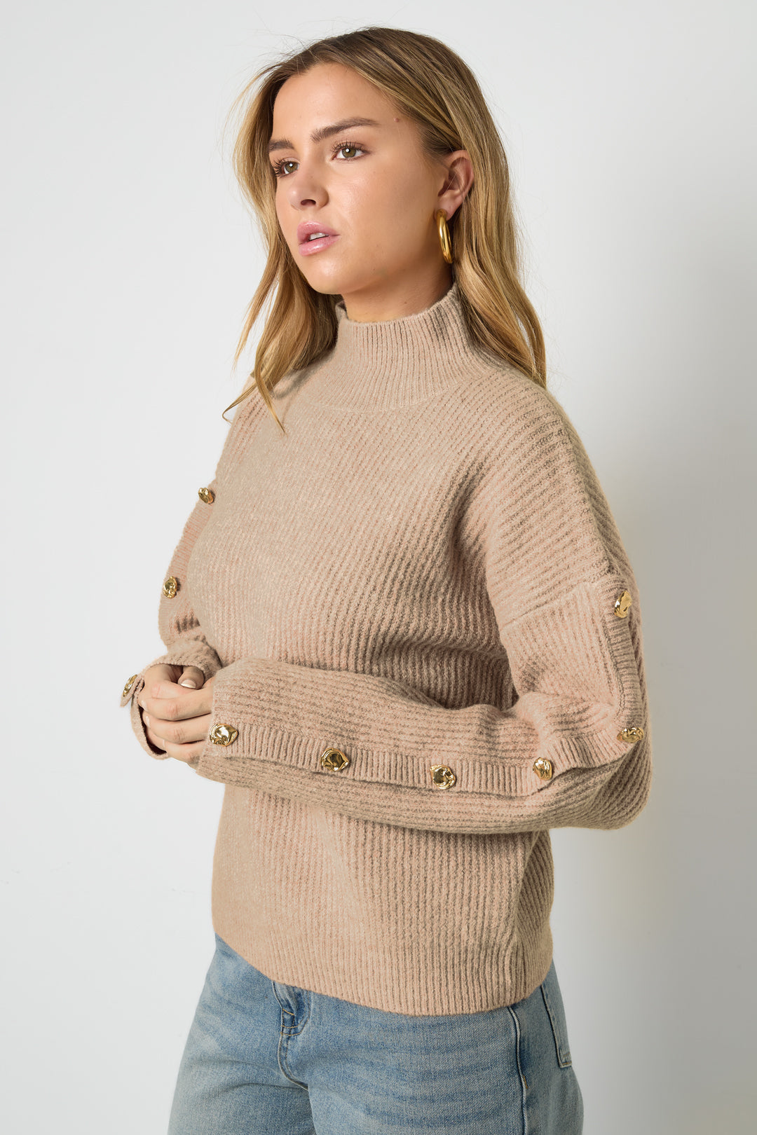 Knitted Polyester Fiber Women's Turtleneck Sweater Casual Solid Color