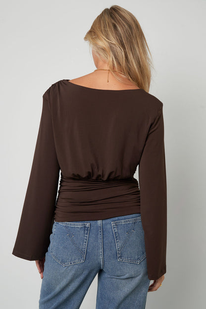 Geweven Polyestervezel Vrouwen Lange Mouwen Top Elegant Solide Kleur Herfst/Winter