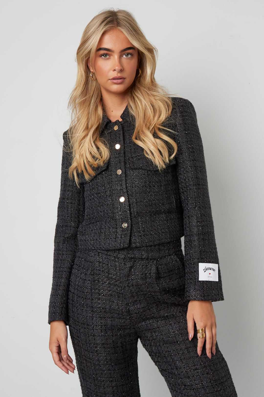 Geweven Polyestervezel Vrouwen Jas Elegant Geruit Statement