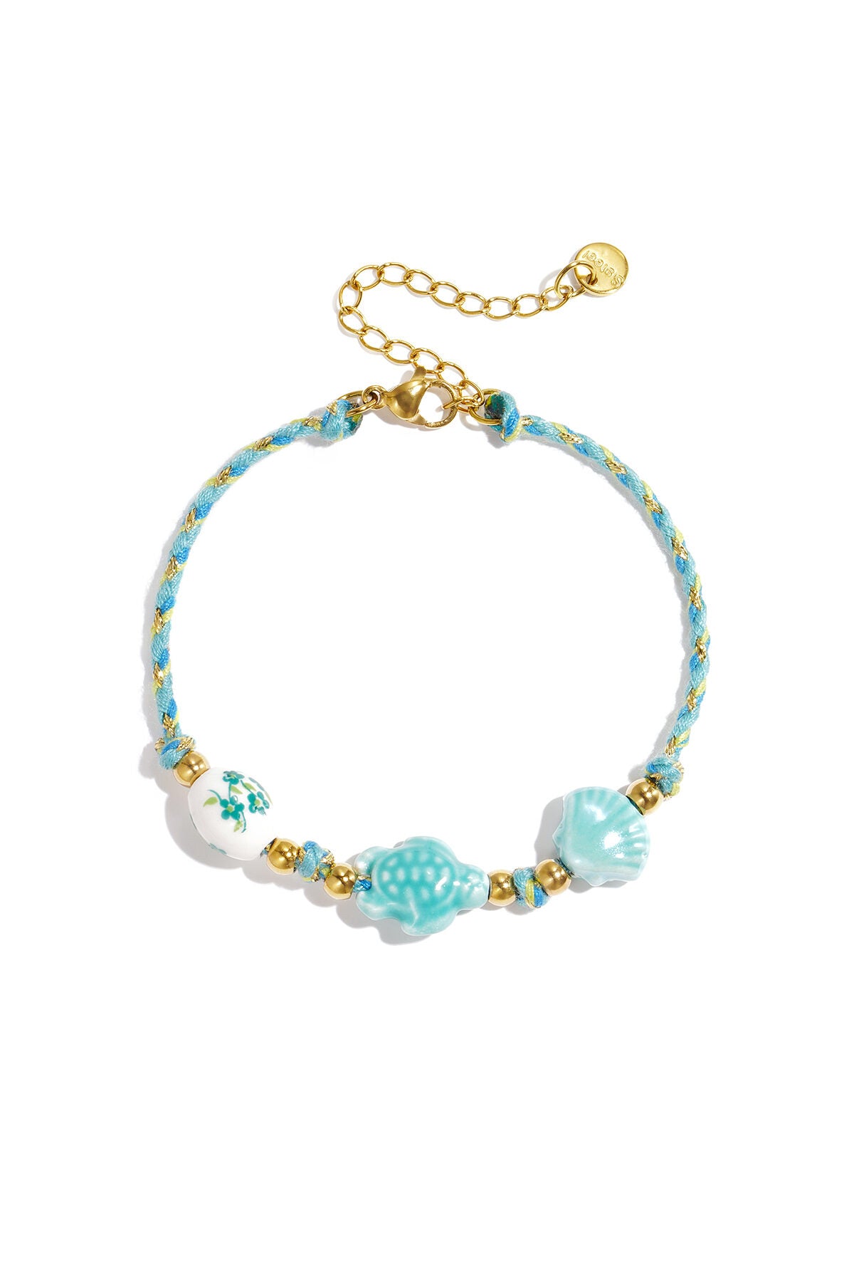 Armband met schildpad en schelp kralen en touwmotief