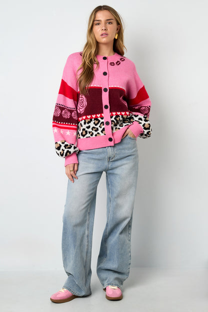 Knitted Polyester Fiber Women's Cardigan Casual Floral Print