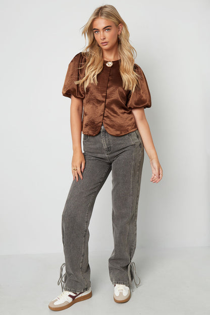 Woven Polyester Fiber Women's Short Sleeve Tops Elegant Solid Color