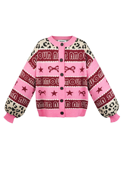 Knitted Cotton Blend Women's Cardigan Patterned Print