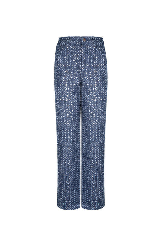 Woven Denim Women's Straight Leg Pants Casual Sequins