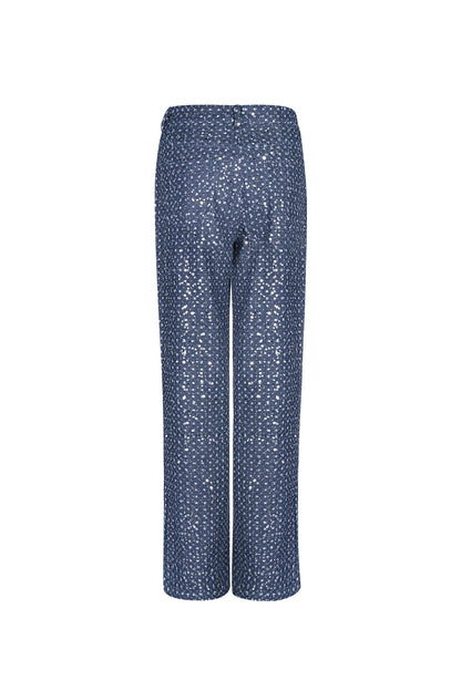 Woven Denim Women's Straight Leg Pants Casual Sequins